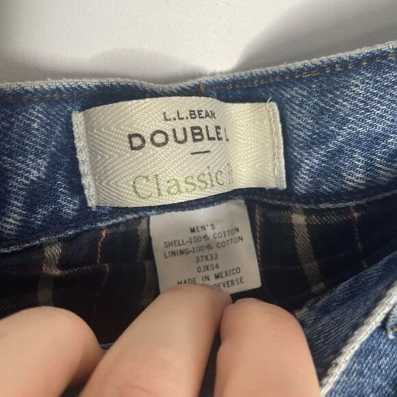 LL‎ Bean Men Lined Relaxed Double L Heavy Blue Denim Straight Jeans Size 37x32 - Picture 6 of 7